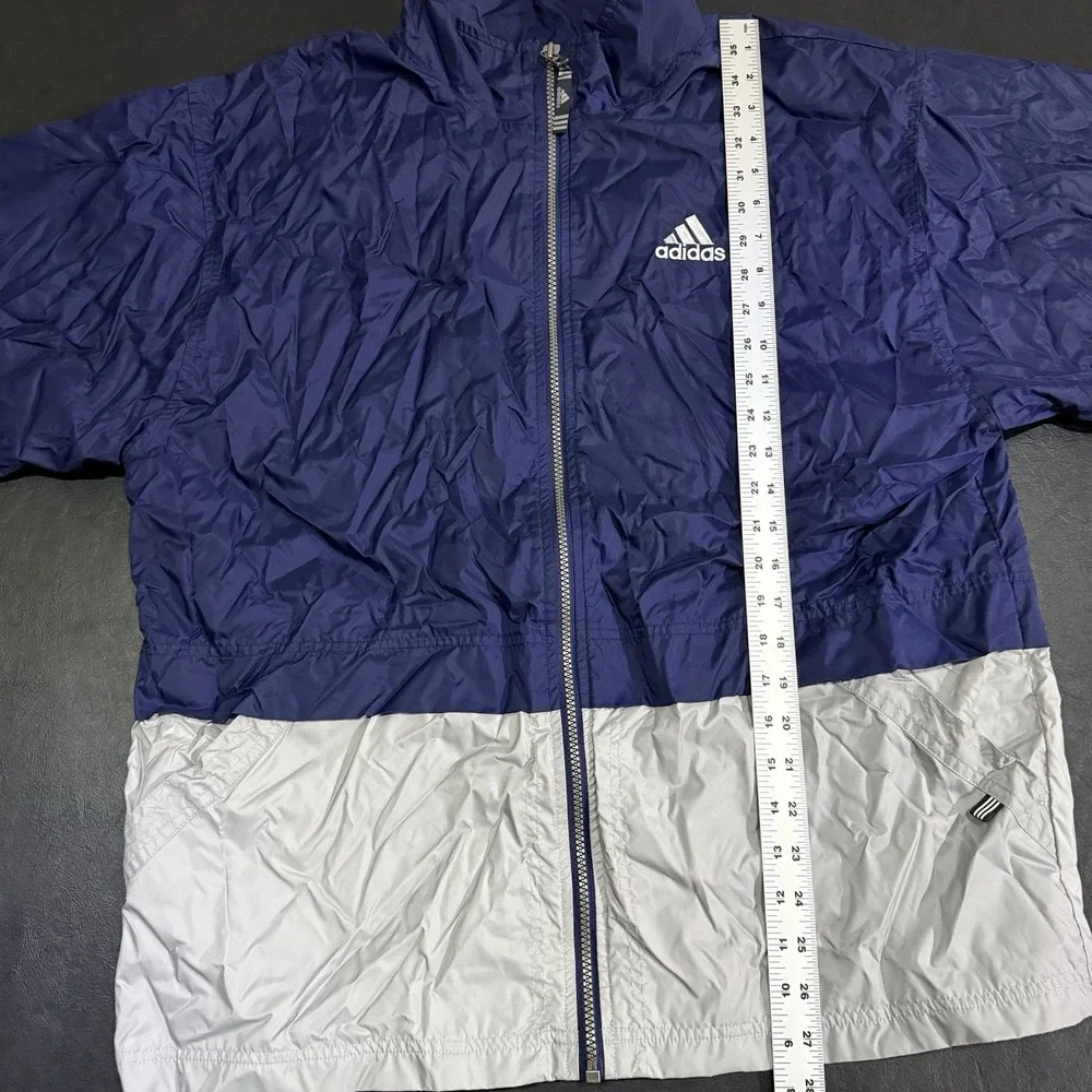 Vintage 90s Adidas Full Zip Windbreaker Navy Blue /‎ Gray Jacket Size Medium